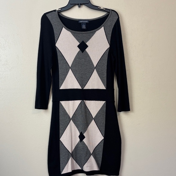 Artisan Black and Cream Diamond Pattern Dress - Picture 1 of 6